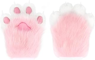 Faux Fur Plush Furry Cat Claw Gloves Fursuit Animal Fox Paws Mittens Halloween Cosplay Costume Accessories for Adult