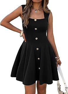 Summer Dresses for Women Square Neck Sleeveless A Line Business Casual Work Office Cocktail Dress with Pockets