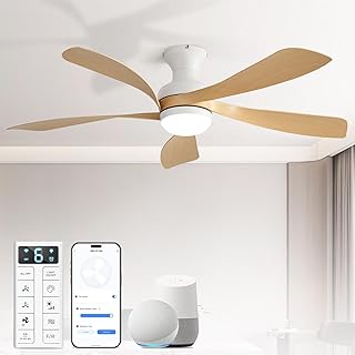 Sofucor Smart 52'' Low Profile Ceiling Fan with Lights and Remote, Flush Mount Ceiling Fan Work with APP/Alexa/Google for Modern Bedroom Living Room Patio, Dimmable LED Quiet Reversible DC Motor