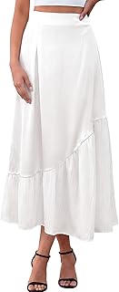 Womens Satin Silk Maxi Skirt Flowy Asymmetrical High Waisted Pleated Spring Summer Long Midi Skirts