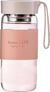 Glass Tea Bottle 16 oz Drinking Bottle with Non-Slip Holster, and Stainless Tea Infuser,Leak Proof Lid,Portable Glass Water Bottle for School, Office, Car & Home,as a gift, etc (Pink)