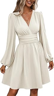Women's Elegant Dress V Neck Long Sleeve High Waist Swing Prom Cocktail Short Dresses