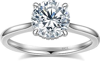 Round Moissanite Engagement Rings for Women, Women's 18K Yellow/White Gold Plated 925 Sterling Silver Engagement Ring Moissanite Promise Rings for Her,Wedding Band Ring 1.5/2/3/4/5CT.