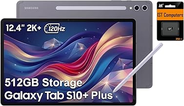 Galaxy Tab S10+ Plus, 12.4" AMOLED 2X 120Hz, 256GB Storage + 256GB SD Card, Ultra-Light Android Tablet, Galaxy S Pen, AI Tools, 2K+ Touchscreen, 12GB RAM, 16-Hr Long Battery Life, SM-X820