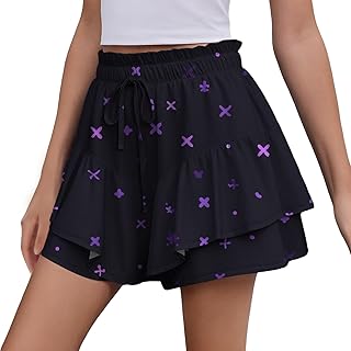 Flowy Skort for Women Fashion Drawstring Elastic Waistband Breathable Plus Size Skirts High Waisted Boho Beach Wear