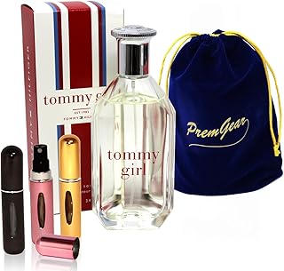 Tommy Girl Eau de Toilette for Women 3.4Fl oz / 100 ml with Elegant Velvet Pouch and 3 Refillable Atomizer Spray Bottles