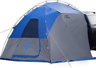 JOYTUTUS Car Shelter with Full-Coverage Sunshade for Side or Rear, Universal Mount Vehicle Awning and Car Camping Tent, Easy Set-up Buckles, Roll up Sides and Windows, UV50+, Rainproof, Gray Blue