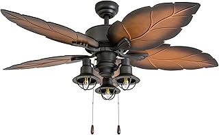 Prominence Home Ocean Crest, 52 Inch Tropical Indoor Outdoor Ceiling Fan with Light, Pull Chain, Three Mounting Options, Weather Resistant Palm Leaf Blades - 50653-01 (Bronze)