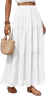 Women's Chiffon Maxi Skirt Pleated Elastic High Waisted Tiered A-Line Boho Spring Flowy Long Skirts with Lining