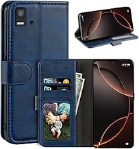 Leather Flip Cover Compatible with BQ Aquaris E5 Wallet Case with Card Slots, Magnetic Closure, Stand Function, RFID Shockproof Folio (Blue)