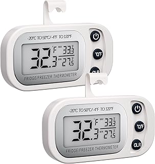 Digital Frigerator Thermometer 2 Pack, Waterproof Fridge and Freezer Thermometer, Thermometer Refrigerator with Large LCD Screen, Stand and Magnetic Back, for Room,Kitchen(White)