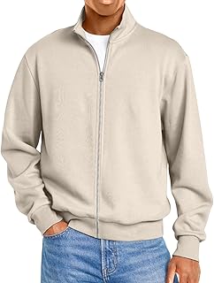 Mens Zip up Sweatshirt no Hood Long Sleeve Jacket