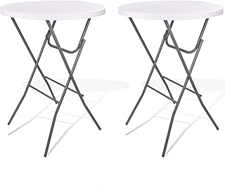Lakhow 2 Pack Cocktail Table 28in Folding Round High Top Indoor Outdoor with Removable Legs, Tall Bistro Foldable Bar Height Table for Parties, Patio, Backyard, Dining Room, Events, White