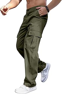 Mens Casual Cargo Pants Baggy Straight Leg Sweatpants with Large Flap Pockets Hiking Sports Trousers
