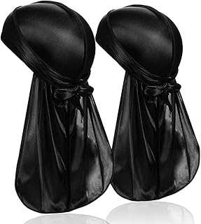 2 Pieces Silky Durag Pack for Men Women, Premium Satin Doo Rag Headwrap with Long Tail for 360 Waves