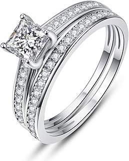 1.35ct Princess Cut Engagement Ring 925 Sterling Silver Wedding Band Set for Women Cubic Zirconia Bridal Sets Size 5-10