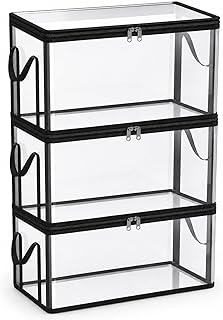 HICOOL Large Clear Thick Plastic Storage Box with Hinged Lid, Heavy-Duty Durable High Capacity Organizer, Perfect for Home, Camping, Travel, Attic and Moving (3 PCS)