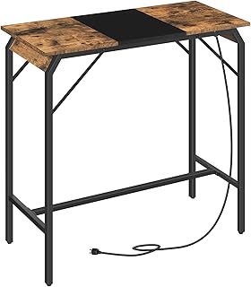 YATINEY Bar Table with Power Outlets, Bar Height Table, Rectangular Counter Height Top, Long Pub Table, for Kitchen, Living Room, Bar, Rustic Brown and Black BT11UBK