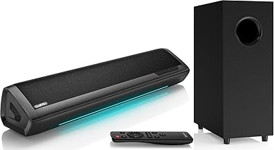 Sound Bars for TV with Subwoofer, 2.1 Deep Bass Small Soundbar Monitor Speaker Home Theater Surround System PC Gaming Bluetooth/AUX/Optical Connection, Wall Mountable 17-inch