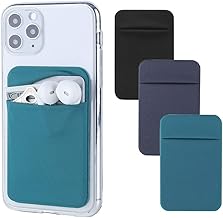 3Pack Cell Phone Card Holder for Back of Phone,Stretchy Stick on Wallet Pocket Credit Card ID Case Pouch Sleeve Self Adhesive Sticker for iPhone Samsung Galaxy Android-Dark Green&Blue Gray&Black