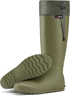 Women's Rain Boots, Waterproof Knee High Garden Shoes for Yard Work,Packable Slim Fit Rubber Mud Boots, Lightweight Outdoor Footwear for Travel