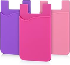 3Pack Cell Phone Card Holder Pocket for Back of Phone,Silicone Stick on Wallet Credit Card ID Case Sleeve Self Adhesive Sticker for iPhone 15 14 13 12 Pro Max,iPad,Samsung Galaxy-Pink,Purple,Rose