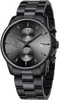 Fashion Business Mens Watches with Stainless Steel Waterproof Chronograph Quartz Watch for Men, Auto Date