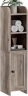 Homhedy Small Bathroom Storage Corner Floor Cabinet with Door and Shelves, Beside The Toilet Paper Stand for Skinny, Narrow Toilet Paper Cabinet, 7.9" D x 7.1" W x 31" H, Greige