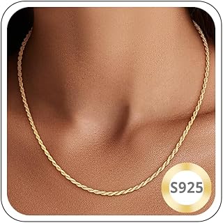1.5mm 2mm Rope Chain 925 Sterling Silver Chain Necklace for Women, 14K Gold Plated Chains for Women Sturdy & Durable Women's Chains Necklace 16 18 20 22 24 26 Inch