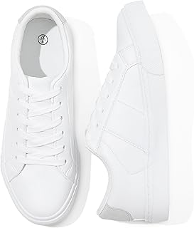 White PU Leather Sneakers for Women Low Top Lace Up Tennis Shoes Women's Fashion Casual Shoes Sneakers