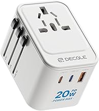 Universal Travel Adapter, International Travel Plug Adapter with 2 USB-C(PD 20W) ＆ 1 USB-A Ports, All in One Portable Adaptor, for USA, UK, EU, AU ＆ 224+ Countries (White) US