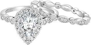 1.5CT 925 Sterling Silver Bridal Ring Sets 14K Gold Plated Teardrop CZ Engagement Vintage Pear Promise Rings Marquise Wedding Bands for Women Size 3-11