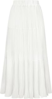 2026 Women's Chiffon Maxi Skirt, High Waist Pleated Skirts, Summer Flowy Long Skirts with Underskirt