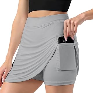 Womens Casual Mini Skirts with Inner Shorts Pockets Comfy High Waist Wrap Skorts for Tennis Pickleball Sports