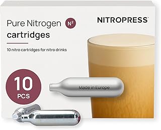 NitroPress Pure Nitrogen Cartridges - N₂ Cartridges for Cold Brew - Food-Grade Nitrogen Chargers for Nitro Cold Brew Coffee, Cocktails, Tea, Beer, Matcha