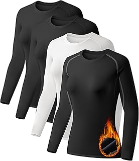4 Pack Women's Thermal Shirts Fleece Lined Athletic Tops Long Sleeve Compression Workout Baselayer for Cold Weather