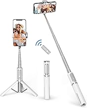 Selfie Stick Tripod, 3-in-1 Extendable Aluminum Phone Tripod with Detachable Bluetooth Remote, Compatible with iPhone 17/16/15/14/13/12/11/11 Pro/XS Max/XR and Samsung Smartphones, White