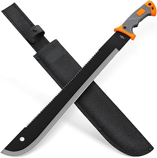 Machete with Saw 25" / 19" Heavy Duty Tool & Sheath - Ergonomic No-Slip Handle - Survival Knife with Serrated Blade - Machetes for Bushcraft Hunting Garden Cutting Trees and Yard Work