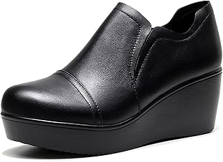 Women's Leather Wedge Heel Slip On Booties Comfort Round Toe Non Slip Platform Ankle Boots Casual Shopping Walking Loafers