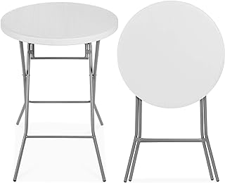 Best Choice Products 32in Bar Height Folding Table, Round Indoor Outdoor Accessory for Patio, Backyard, Dining Room, Events w/Thick Table Top, Metal Frame, Locking Legs, 330lb Weight Capacity - White | Bar Height