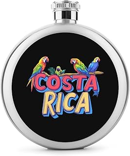 Costa Ricas Parrot Bird Cute Mini Hip Liquor Flask Stainless Steel Portable Round Pocket Wine Flask for Camping Hiking Travel