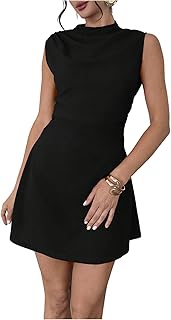 Women's Sleeveless Mock Neck Mini Dress Elegant Ruched A Line Short Dresses Party