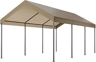 Shintenchi 10x20ft Heavy Duty Carport with UV&Wind Resistant Canopy,Portable Carport Garage Shelter with Stable Powder-Coated Steel Frame,Outdoor Carports for Car,Bike,Camp,Storage(Khaki)