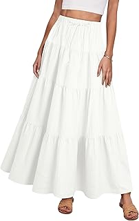 Long Maxi Skirts for Women 2026 Summer Elastic Waist A Line Flowy Flared Ruffle Skirts Elegant Boho Long Dress