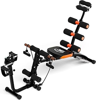 6 in 1 Ab Machine for Home Gym, Multi-Functional Adjustable Workout Bench with Leg Extension, 360° Twisting Seat, Pedal, Ab Crunch Machine for Total Body Workout