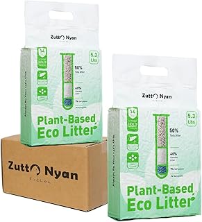 Zutto Nyan 4 in 1 Cassava Cat Litter - Advanced Fast Clumping, Flushable, Low Tracking, 99% Dust Free. Natural Plant Based,Pet Friendly, Great for All Cats, Sensitive Paws, Kittens(5.3 lbs x2 Bag)