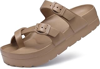 Women's Platform Sandals with Arch Support Comfortable Foam Slides Summer Beach Sandals with Adjustable Buckle
