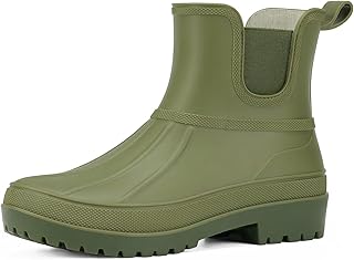 Chelsea Rain Boots for Women, Short Ankle Rubber Duck Boots, Waterproof Lightweight Non-Slip Garden Shoes, Comfortable Mud Boots for Outdoor & Gardening