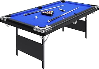 Garvee 6-7 Billiards Table, Adults Folding Billiards Tables, Portable Pool Table, Pool Tables Set for Family Game Room, Adult Rrec Room, Basements, Man Cave or Garage, Green