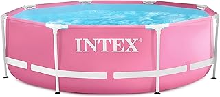 Intex 28290EH 8 Feet by 30 Inches Easy to Assemble Large Round Metal Frame Above Ground Swimming Pool with Dual Suction Outlet Fittings, Pink